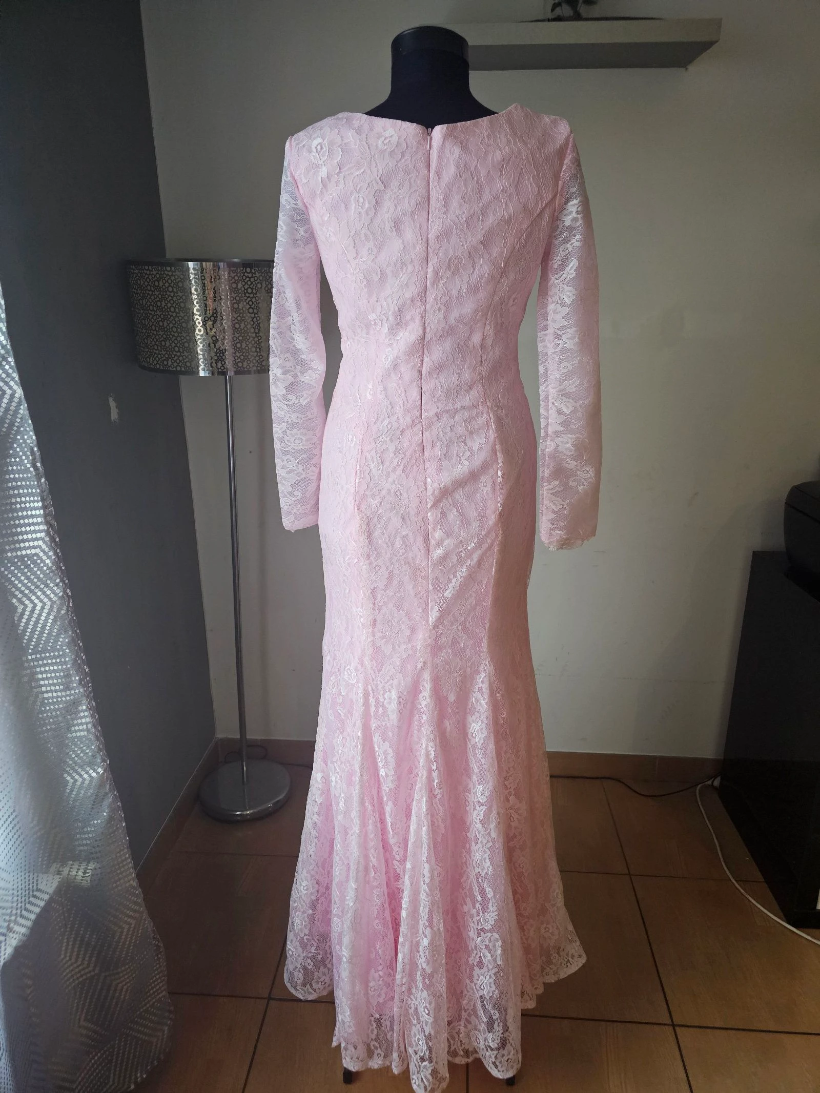 Pink mermaid lace long dress with long sleeves + new stole – photo 2